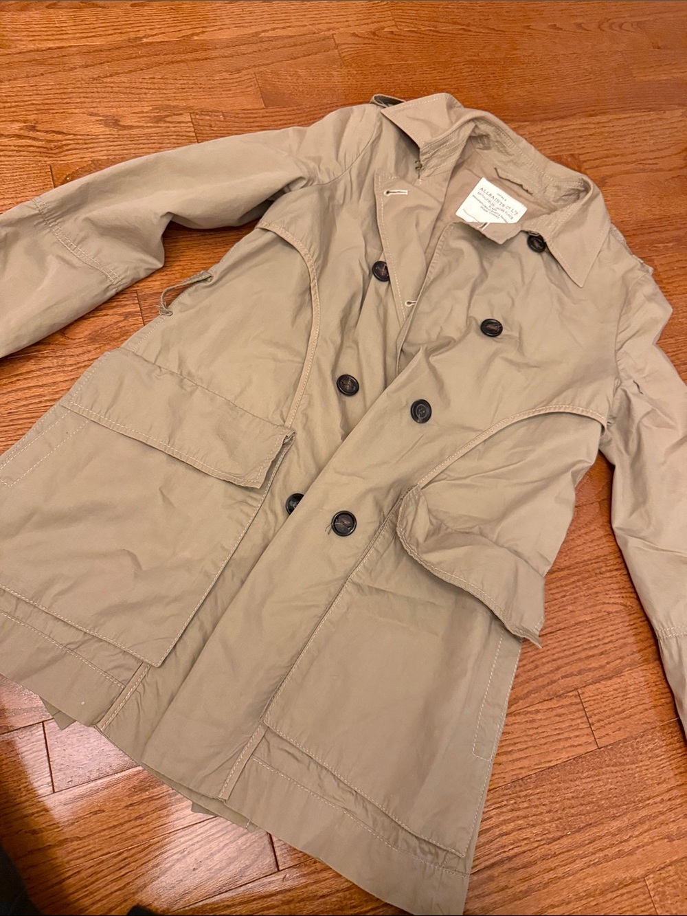 AllSaints Tan Double-Breasted Trench Coat 6